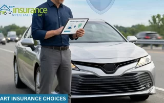 Driver reviewing car insurance coverage on a tablet beside his vehicle, illustrating how to choose auto insurance with The Insurance Specialists Inc. in Des Moines, Iowa